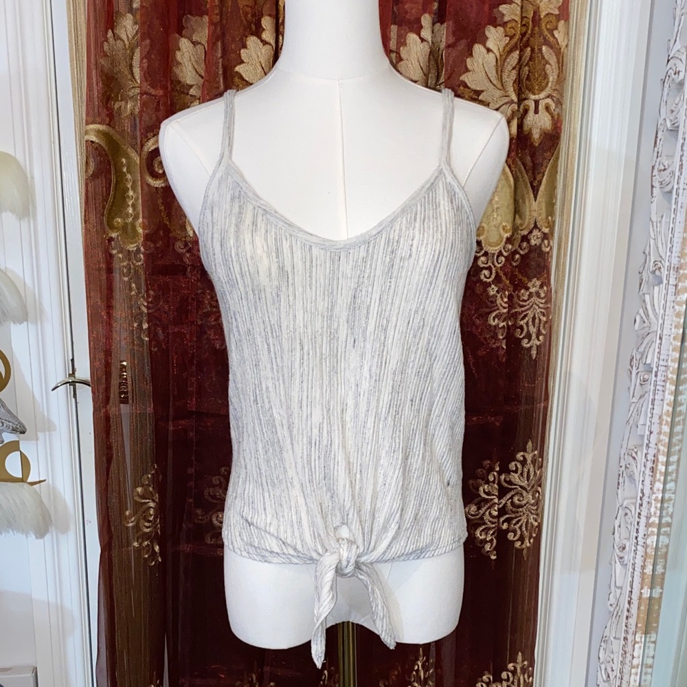 Caution To The Wind Light Grey Front Tie Tank Top